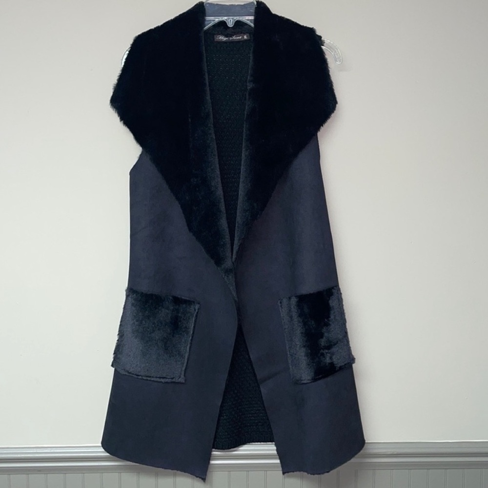 Faux Suede & Shearling Vest with Knit Back